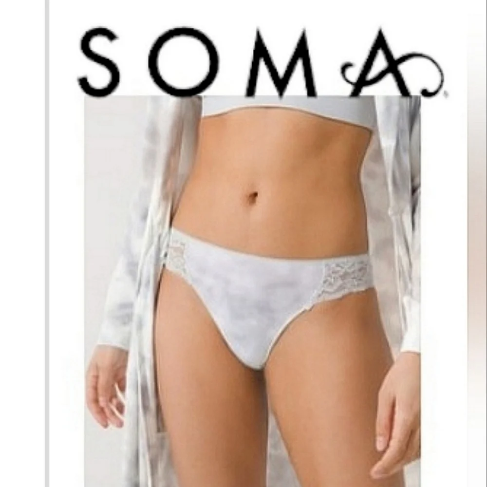 SOMA Vanishing Edge Microfiber Bikini Panty White In The Clouds Print Lrg NWT